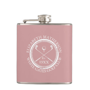 Petaca Nombre de Club de Golf Personalizado Rosa Polvo Ro