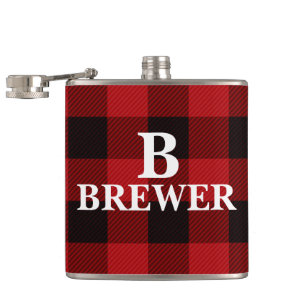 Petaca Nombre de familia personalizado Red Tartan Vinyl F