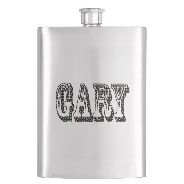 Petaca Nombre de Gary blanco y negro dimensional, máscara (Anverso)