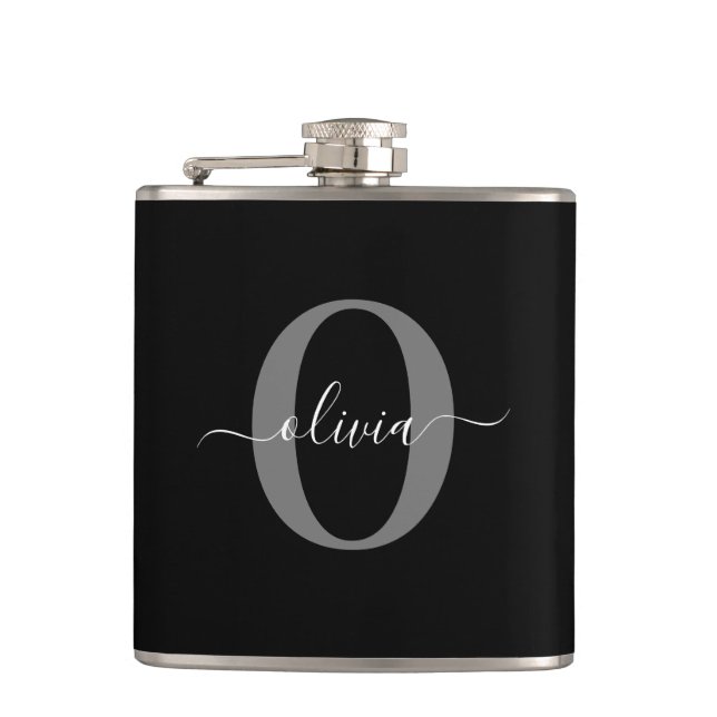 Petaca Nombre de guión de monograma personalizado Gris bl (Anverso)