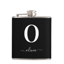 Petaca Nombre De Guión Monograma Personalizado Blanco Y N