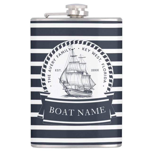 Petaca Nombre de la familia Navy Blue Luxury Boat (Anverso)
