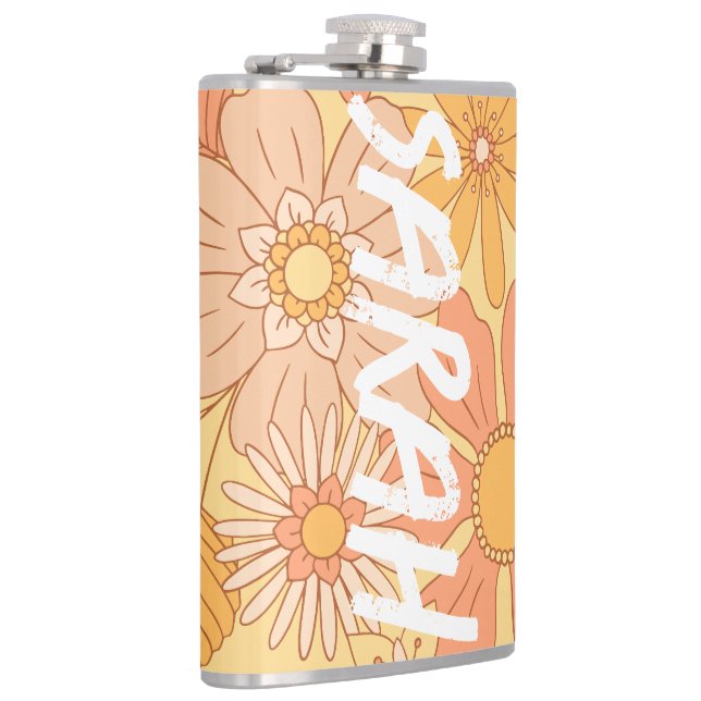 Petaca Nombre de monograma amarillo y rosa floral (Derecha)