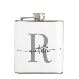 Petaca Nombre de monograma gris blanco moderno con letra 