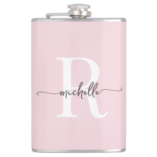 Petaca Nombre de monograma rosa suave con letra moderna y
