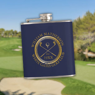 Petaca Nombre de palo de golf personalizado azul marino y
