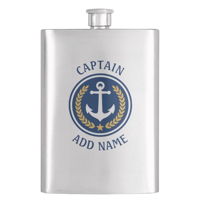 Petaca Nombre del Capitán Anclaje Estilo Oro Laurel Inoxi (Anverso)