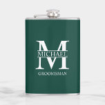 Petaca Nombre del Groomsman personalizado clásico<br><div class="desc">Regalos clásicos personalizados de Groomsman con un monograma y un nombre personalizados del groomsman,  con el título en blanco clásico estilo de letra serif sobre fondo verde esmeralda. También perfecto para el Mejor Hombre,  Padre de la Novia y más.</div>