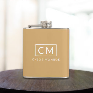 Petaca Nombre del Monograma Moderno Minimalista Amarillo