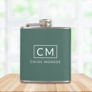 Petaca Nombre del Monograma Moderno Minimalista Verde Sab