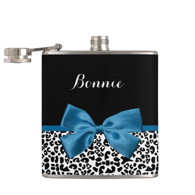 Petaca Nombre Girly Leopard Imprimir Bonito Cobalt Blue R (Abierto)