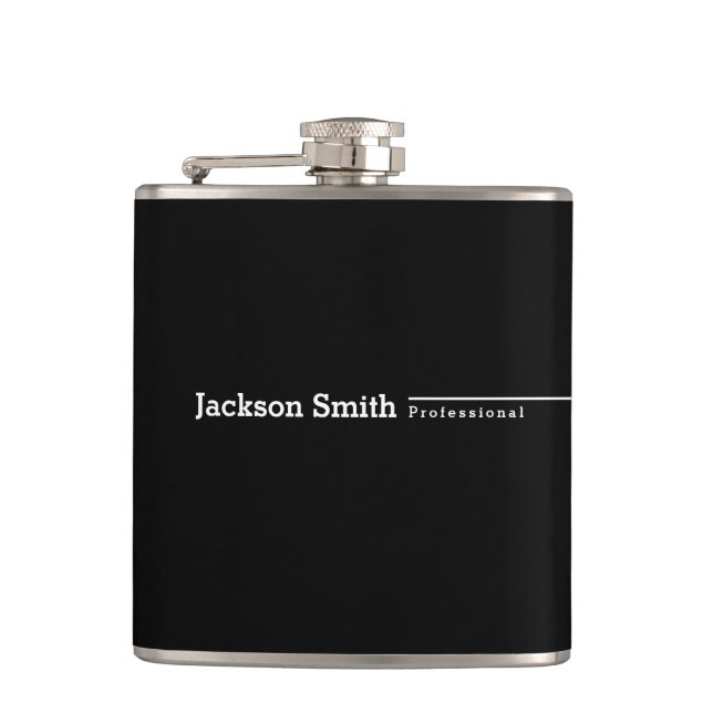Petaca Nombre minimalista personalizado negro (Anverso)