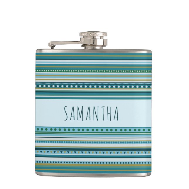 Petaca Nombre Patrón azul Verde azulado tribal Vinil Envu (Anverso)