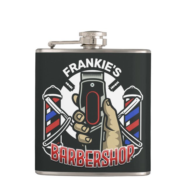 Petaca NOMBRE personalizado Barbería de retro de barbería (Anverso)