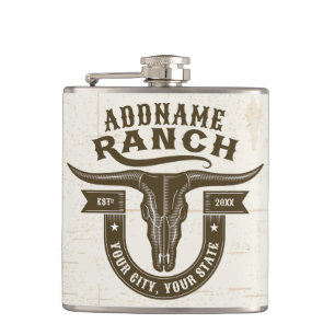 Petaca NOMBRE Personalizado Bull Steer Skull Western Ranc