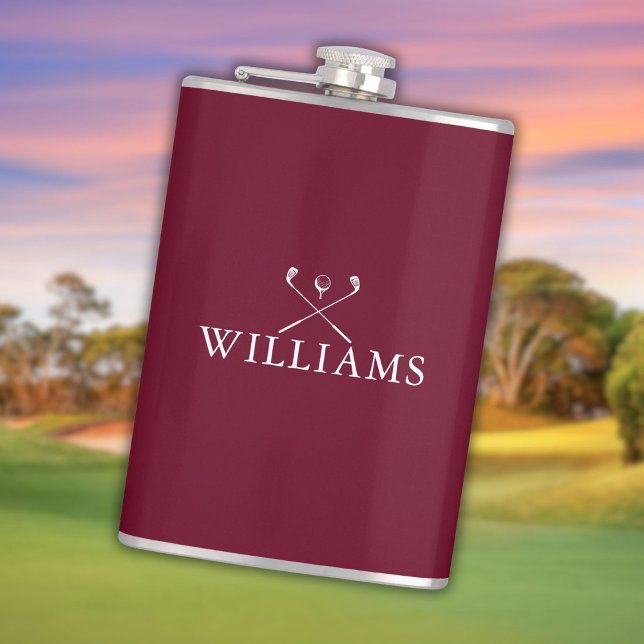 Petaca Nombre personalizado Clubes de golf Borgoña Rojo (Personalized Name Golf Clubs Burgundy Red Flask)