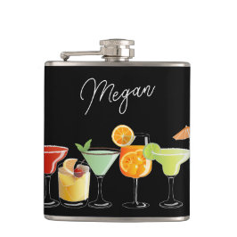 Petaca Nombre personalizado con cócteles coloridos dibuja