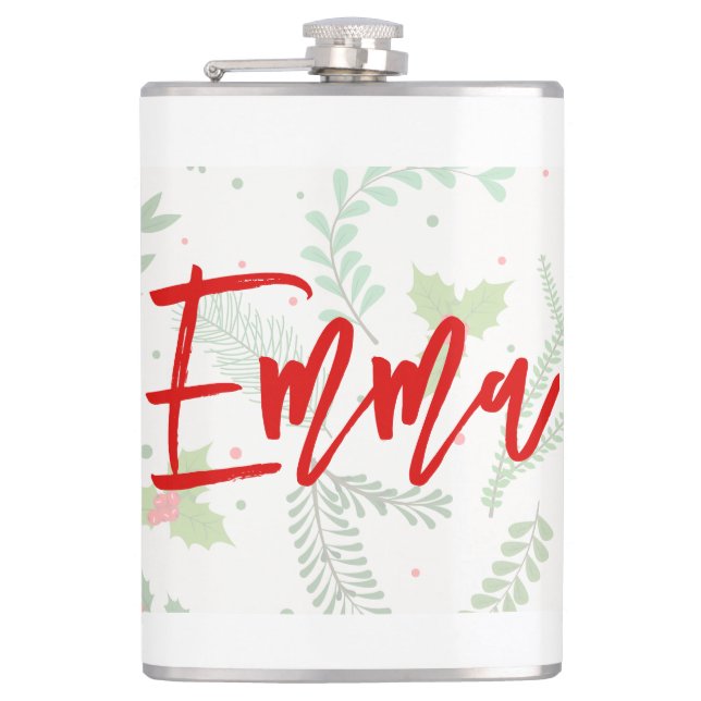 Petaca Nombre personalizado con patrón de Navidades (Anverso)