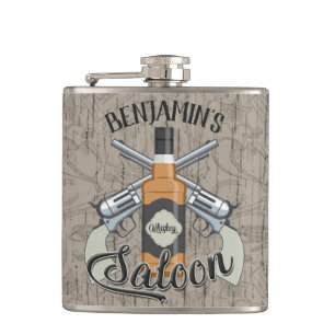 Petaca NOMBRE personalizado Cowboy Revolver Gun Whiskey S