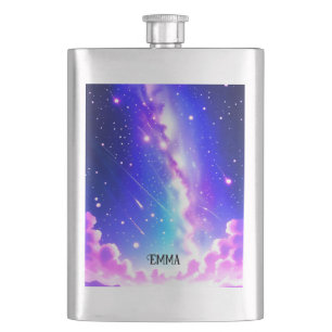 Petaca Nombre personalizado de galaxia azul celeste y ros