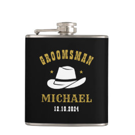 Petaca Nombre personalizado de Groomsmen, Gorra de Cowboy