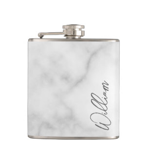 Petaca Nombre personalizado de guión moderno de mármol bl