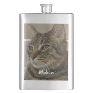 Petaca Nombre personalizado de la foto del gato de Tabby