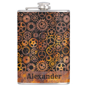 Petaca Nombre personalizado de los engranajes de rusty de