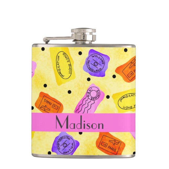 Petaca Nombre personalizado de los sellos de pasaporte am (Anverso)