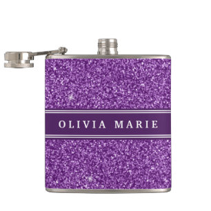 Petaca Nombre personalizado de Purpurina púrpura (falso)