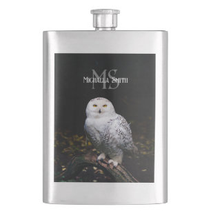 Petaca Nombre personalizado del monograma de búho de niev