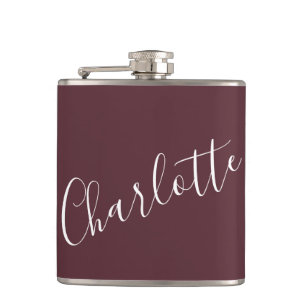 Petaca Nombre Personalizado en Burgundy con Letra Script