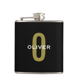 Petaca Nombre personalizado en monograma negro dorado bla