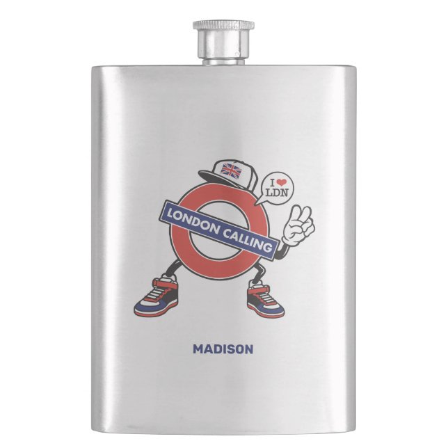 Petaca Nombre personalizado Llamada a Londres (Anverso)