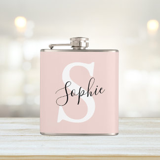 Petaca Nombre personalizado moderno Monograma Pastel rosa