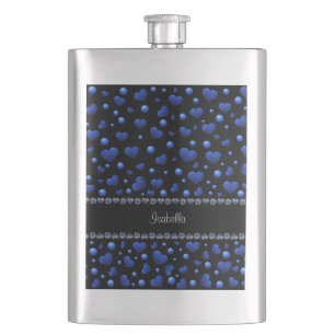 Petaca Nombre personalizado, patrón de purpurina de coraz