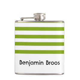 Petaca Nombre personalizado rayas verdes y blancas