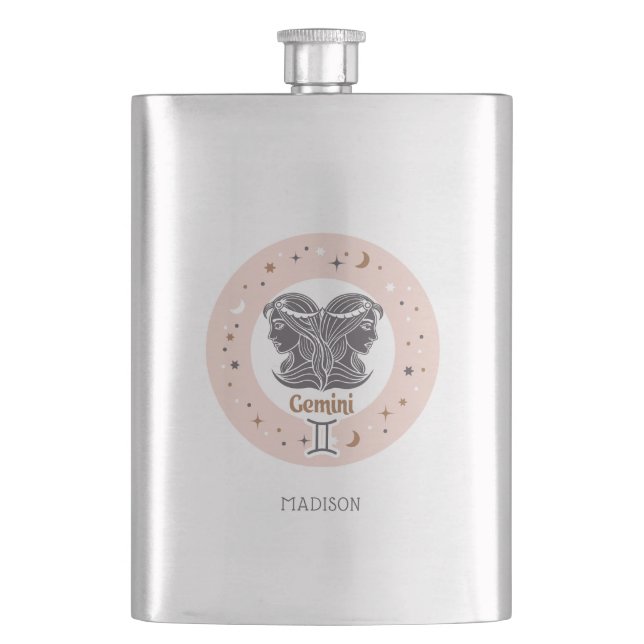 Petaca Nombre personalizado Rótulo Zodiac Gemini (Anverso)