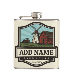 Petaca NOMBRE Personalizado Rústico Farmhouse Old Windmil