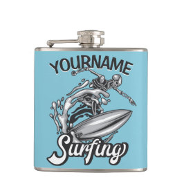 Petaca NOMBRE Personalizado Surfista Big Wave Skeleton Su