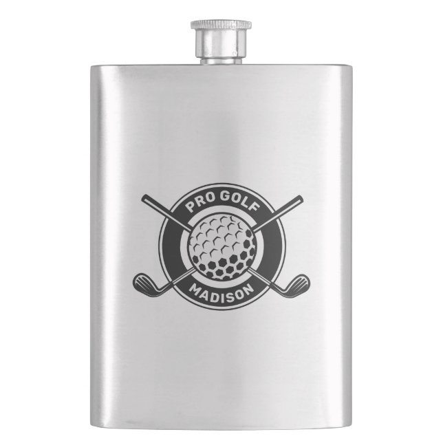 Petaca Nombre personalizado y golf de texto (Anverso)
