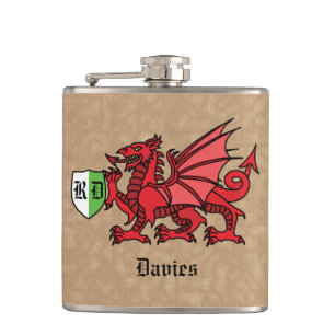 Petaca Nombre personalizado y monograma del dragón galés