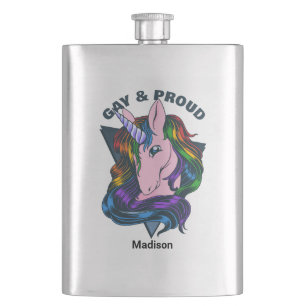 Petaca Nombre personalizado y texto Unicornio Gay