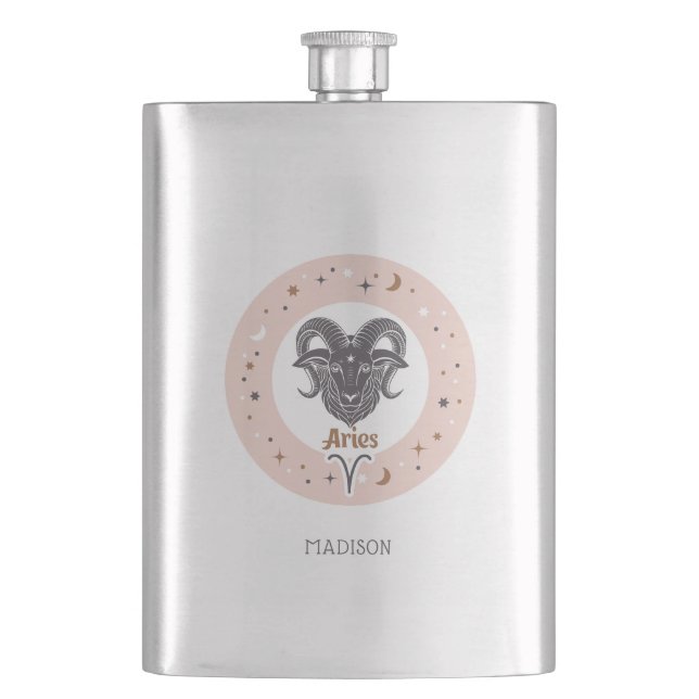 Petaca Nombre personalizado Zodiac Rótulo Aries (Anverso)