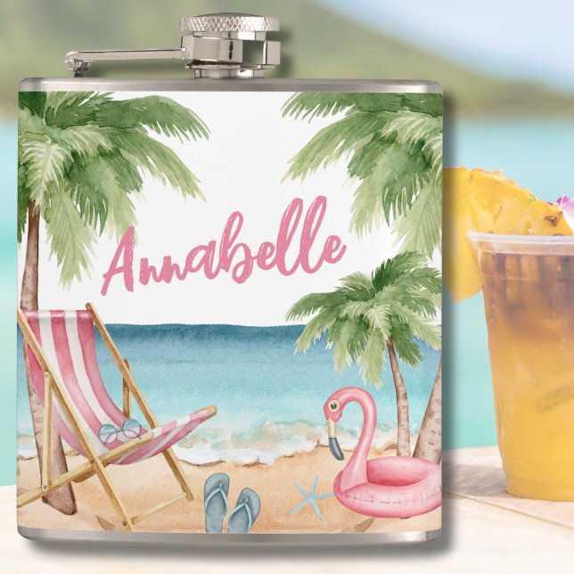 Petaca Nombre Tropical de Playa Bonito para Chicas (Beach Tropical Flask)