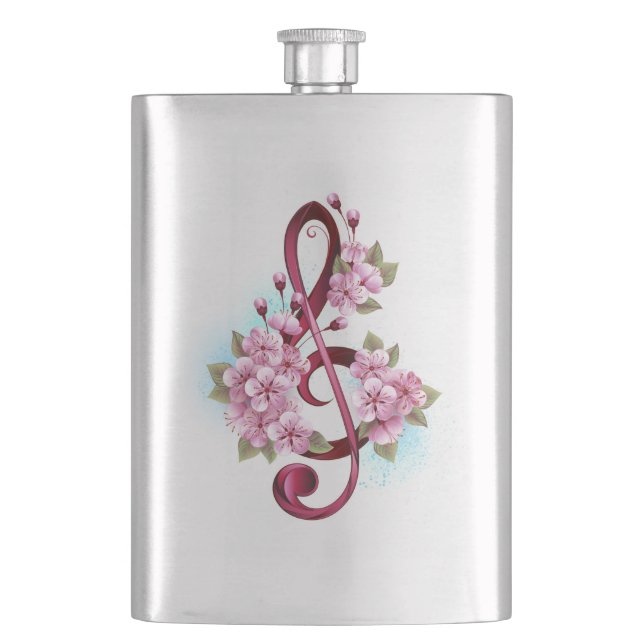 Petaca Notas de clave de sol musical con flores de Sakura (Anverso)