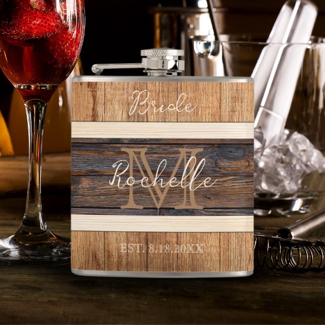 Petaca Novia Boda Rustic Wood Tone (Subido por el creador)