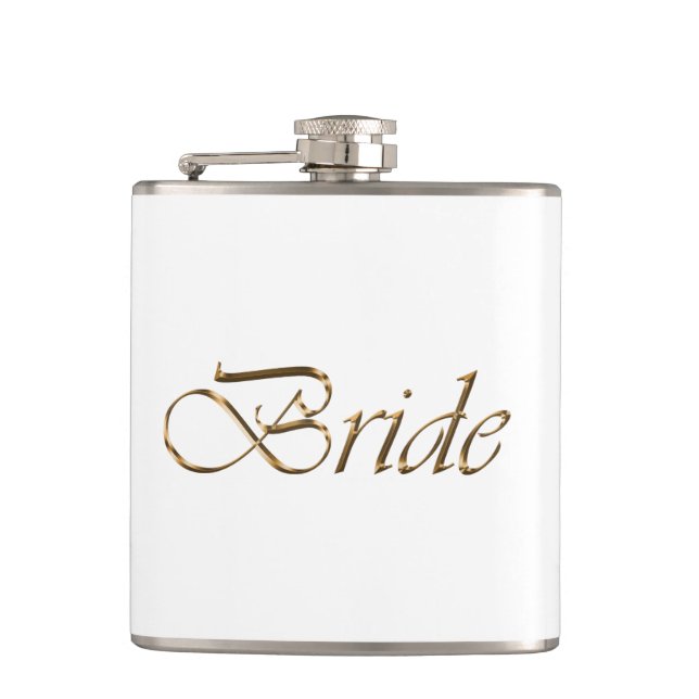 Petaca Novia, escritura dorada moda elegante blanco (Anverso)