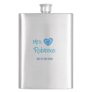 Petaca Novia por Mrs agregar nombre fecha corazón azul ac