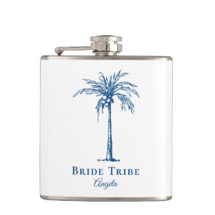 Petaca Novia Tribu Azul Palma Tropical Árbol Personalizad